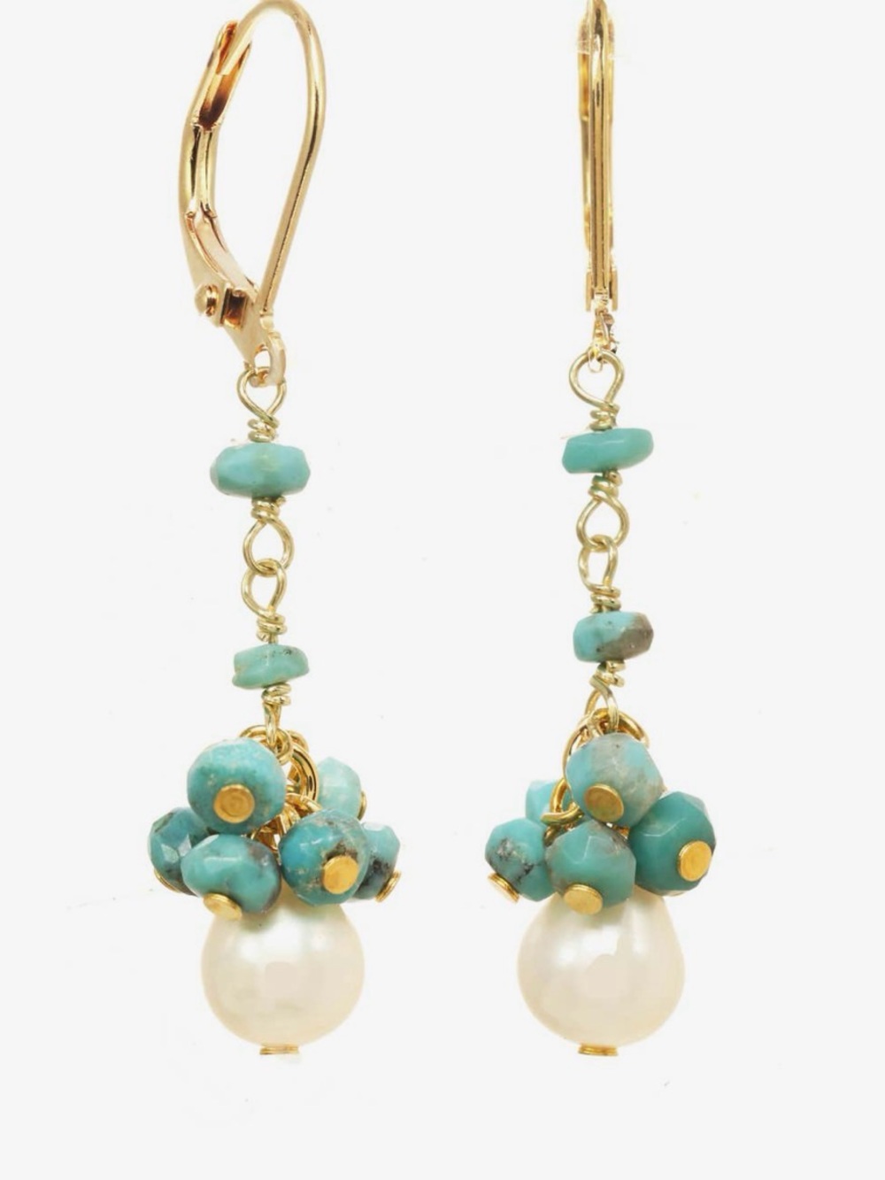 Rachel Reinhardt 14k gold turquoise pearl cluster drop earrings NWT $95